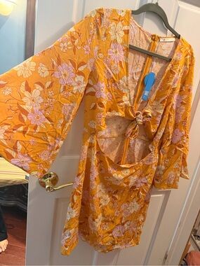 Floral Boho Bell Sleeve Cutout Dress